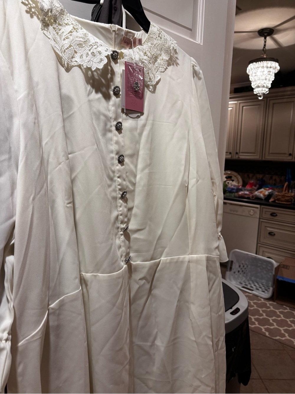 Ivy City Co Cream Long Sleeve Dress with Lace Collar